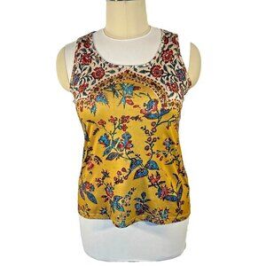 Women's XL Tank Top Paisley Print Mustard Yellow Flare Hem
